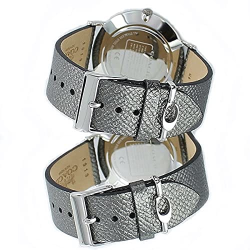Coach storage box pair watch set, two-piece, matching metallic gray leather watches for adults, 1450315514503155