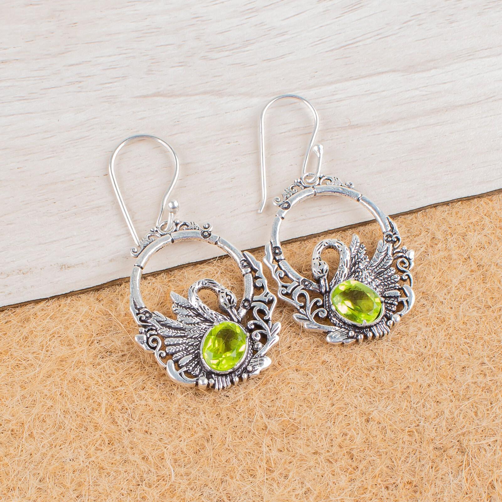

Natural Peridot Gemstone 925 Sterling Silver Jewelry Drop/Dangle Earrings 1.64 CE-2-7
