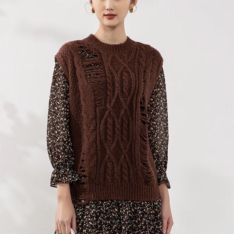 Rundhals-Strickweste im Zopfmuster