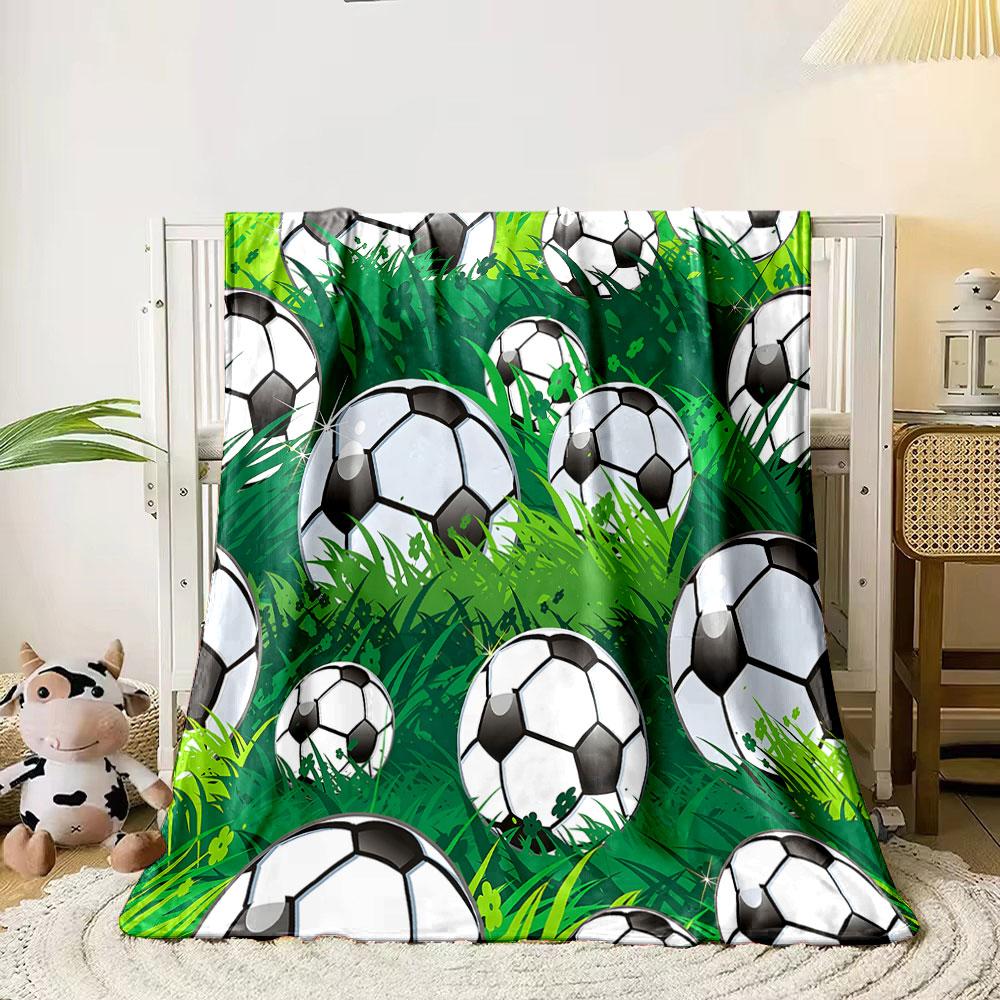 Soccer Balls in Green Grass print blanket soft and cozy perfect for the living room bed sofa or a nap,gift