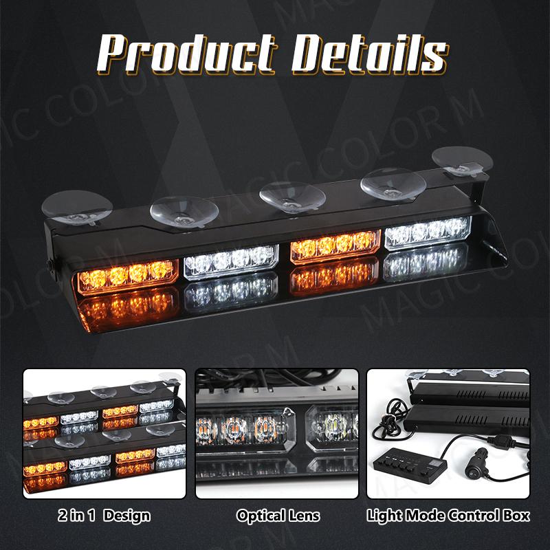 2-in-1 32 LED Car Strobe Lights For Emergency Flash Warning Lamp Windshield Bar Red Blue Amber White Waterproof Auto Assembly