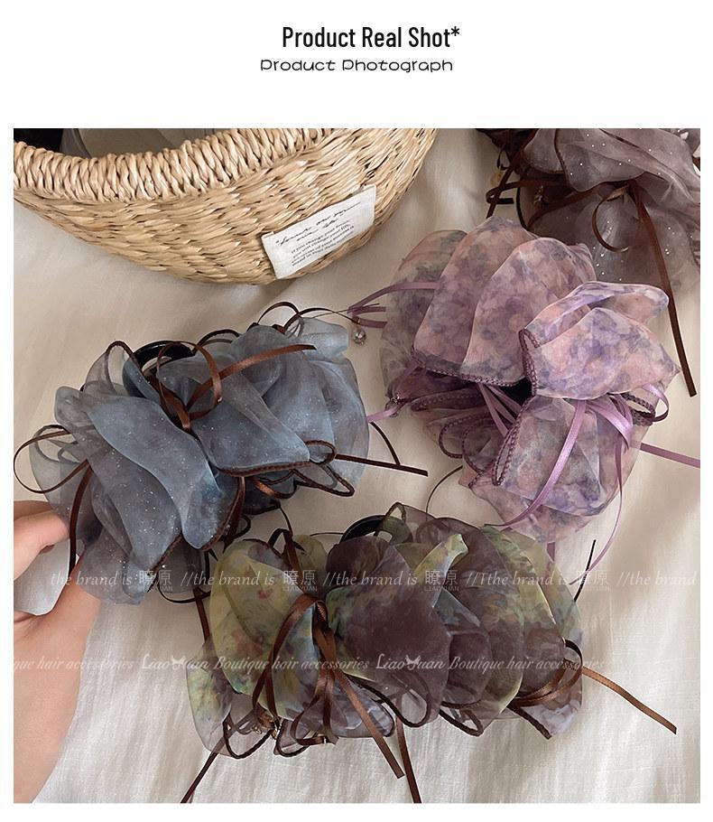 Fluffy Bubble Gauze Large Claw Clip for Women - Thin, High-End Style Shark Hair Bun Clip