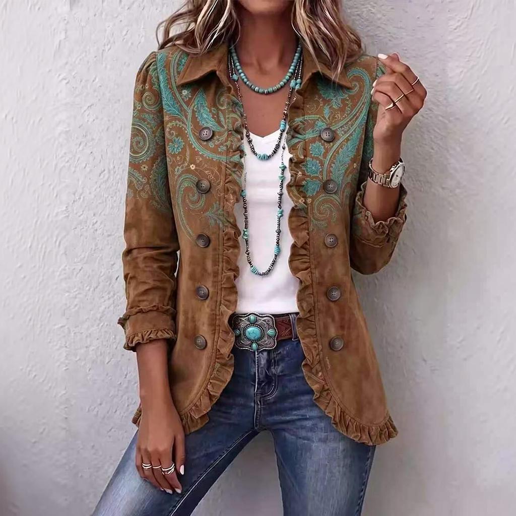 Cardigan da donna a maniche lunghe con bottoni e finiture a balze