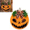 Outdoor Wall Art for Halloween Spooky Pumpkin Front Door Sign Round Decorative Wreath Hanger with Indoor Seasonal Decor Bow Wooden Hanging