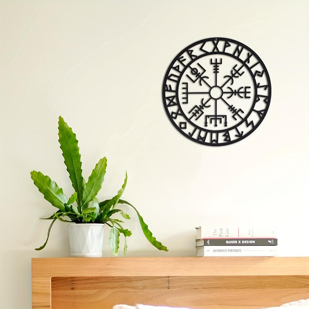 1 Stück Metall Wikinger Wanddeko Nordische Metall Wikinger Wandkunst Schlafzimmer Wohnzimmer Zuhause Schwarzer Metallkompass