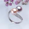 New Double Pearl Adjustable Natural Freshwater Pearl Original 925 Silver Zircon Women's Ring Fine Bridal Jewelry