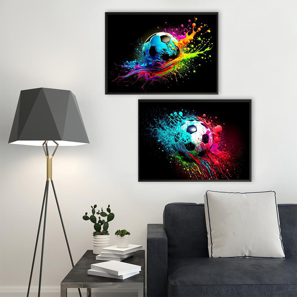 Abstrakcyjne kolorowe plakaty piłkarskie z płomieniami i wydruki na płótnie Malarstwo ścienne Obrazy do salonu Dekoracja domu Prezent