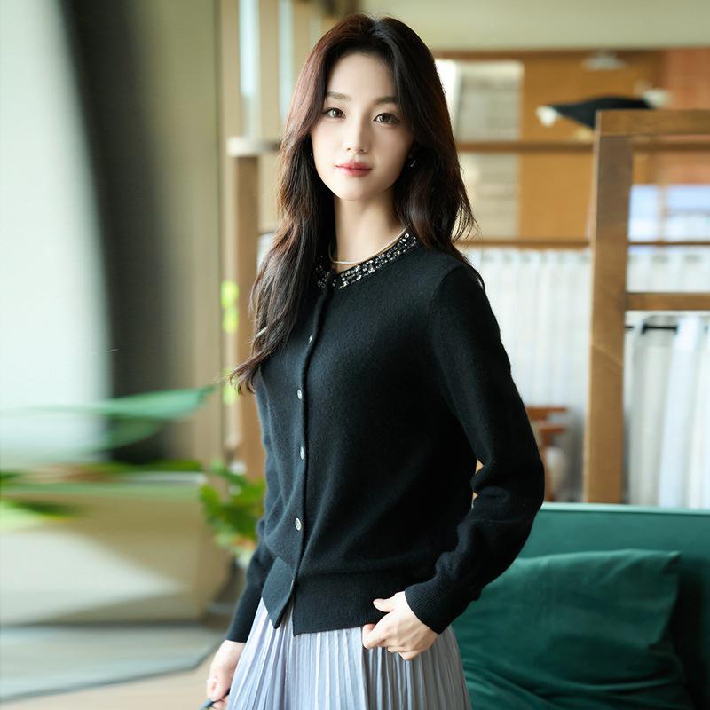 Women's Rhinestone Knit Wool Cardigan: Loose Long Sleeve Autumn & Winter Sweater