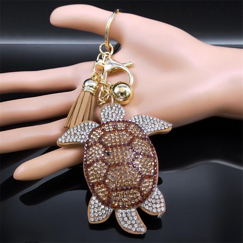 Sweet Cute Cartoon Sea Turtle Keychain Women Men Alloy Full Rhinestone Key Chain Keyrings Hanging Jewelry Accessories K5120S05