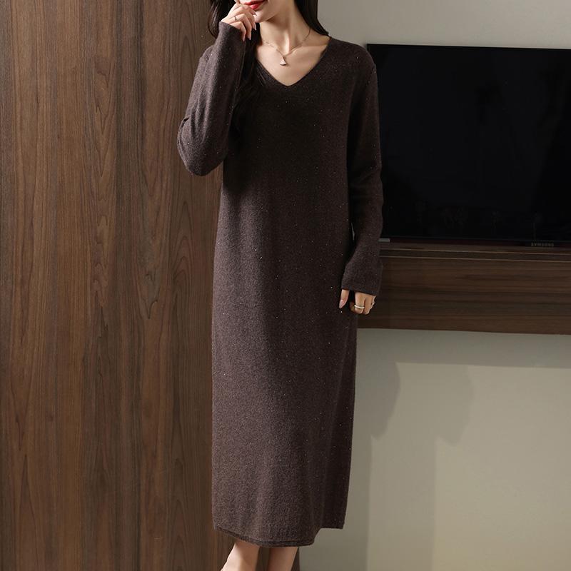 

Жіноча кашемірова сукня Qinghe кашемір 30% кашемір 70% шерсть осінь і зима кашемір спідниця м яка і тепла XXL темно-коричневого кольору