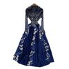 European and American high-end foreign style suit collar long-sleeved double-breasted waist splicing ruffle edge pleated long dress