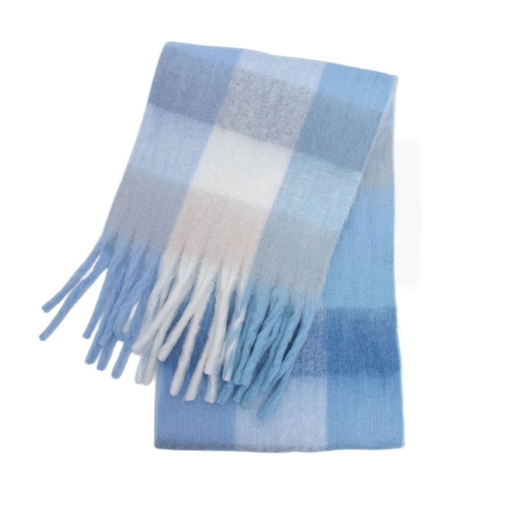 Long Plaid Wool Scarf Mohair Women Cape Elegant Rainbow Tassel Shawl Student