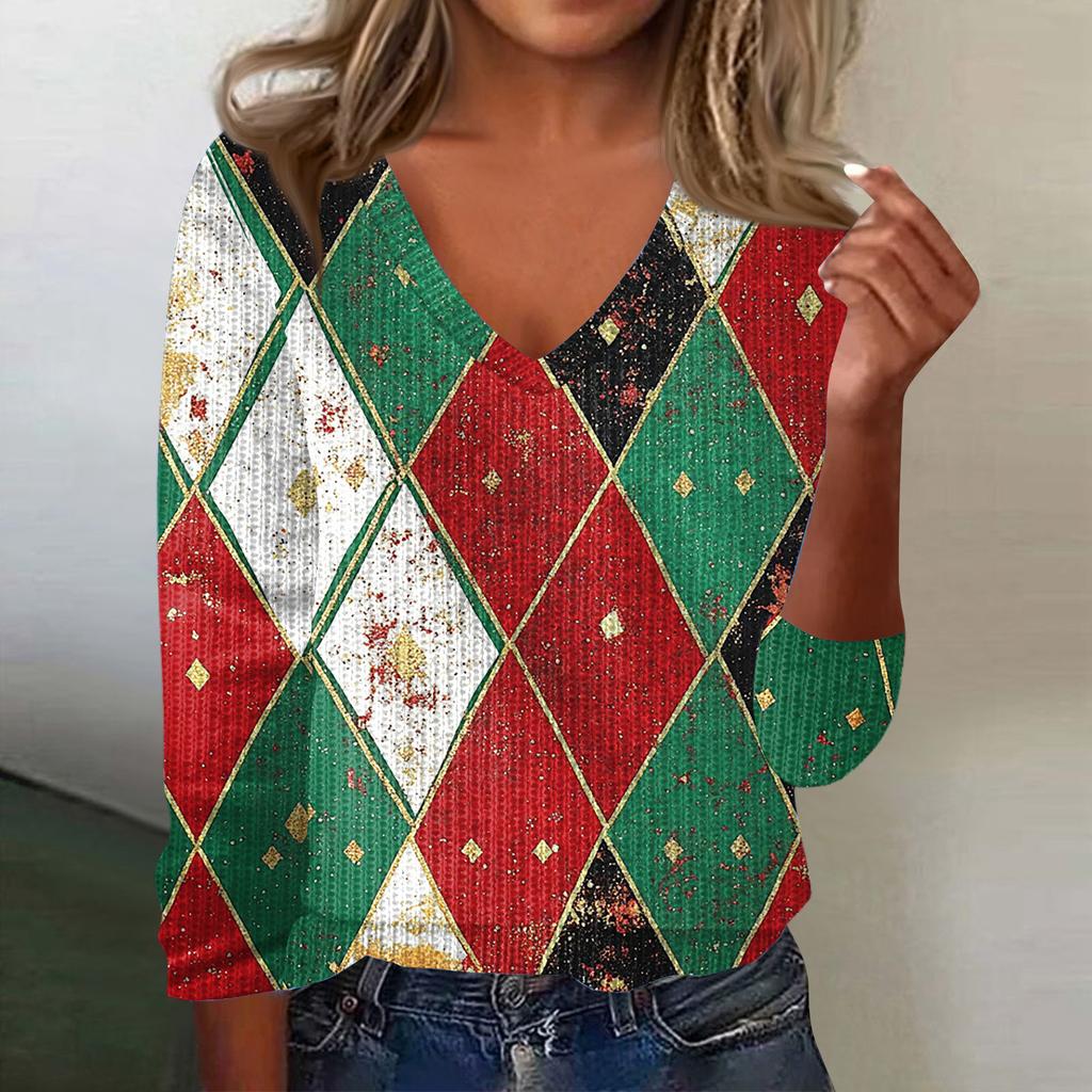 Women's Cute Sweatshirt Knitted Fashion Casual V-neck Long-sleeved Cozy Print Top