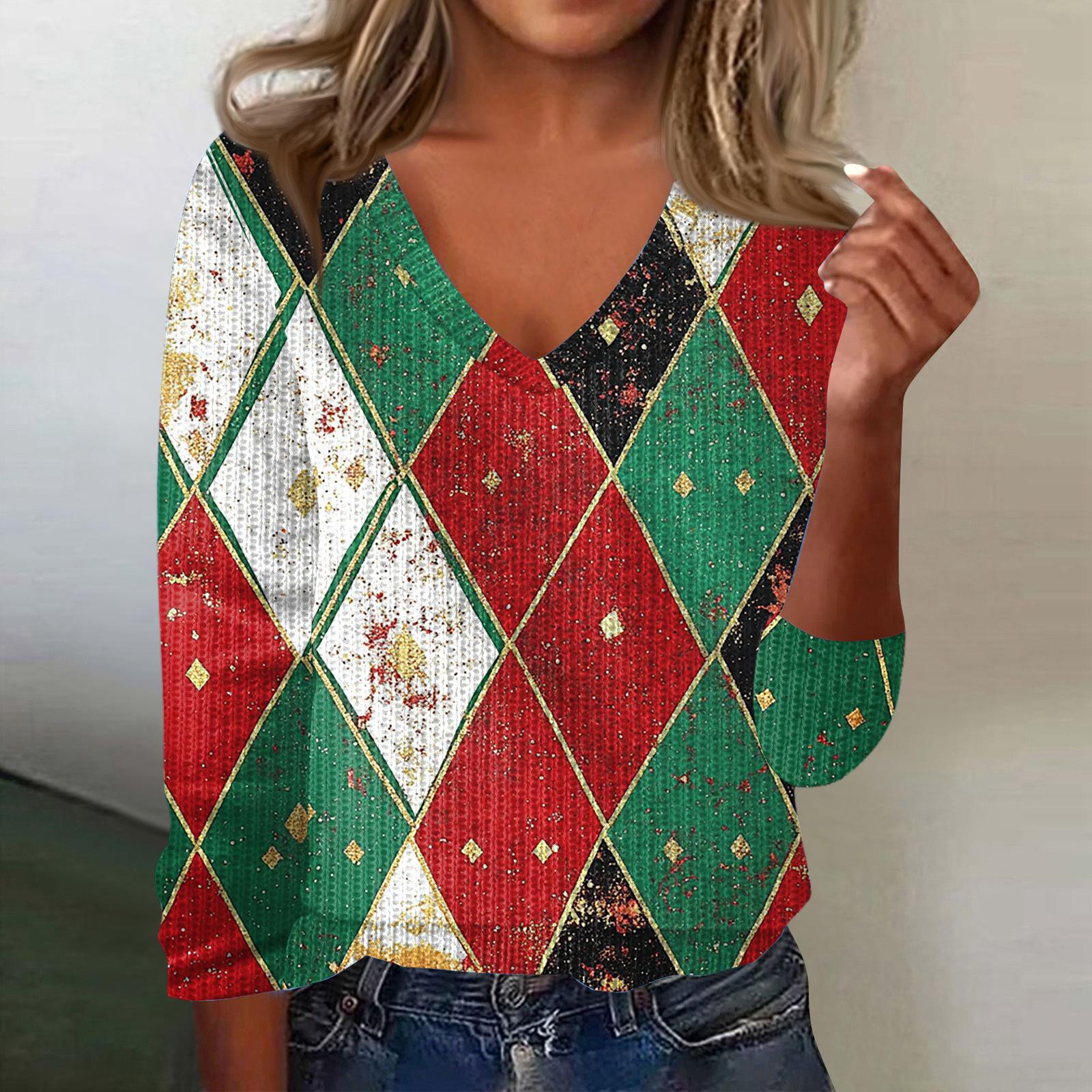 

Женский милый свитер вязаный модный повседневный с V-образным вырезом с длинным рукавом уютный с принтом топ XXL