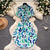 Printed Short-sleeved Dress Women's Summer Waist and Thin A-shaped Skirt Commuter Temperament Shirt Skirt