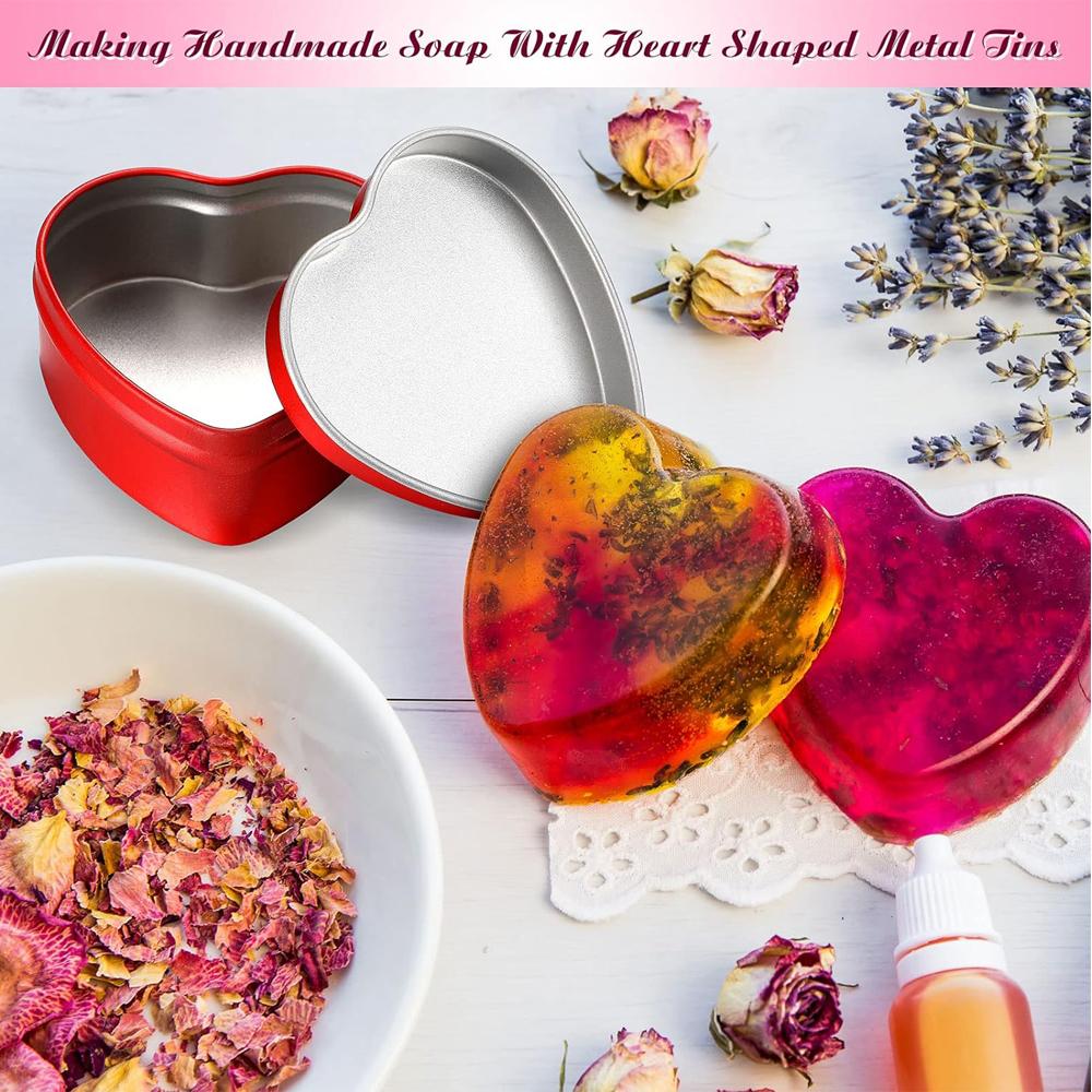 2 oz Heart Shaped Metal Tins with Lids Empty Candle Jars Candle Containers Cans for Making Candles Heart Box for Mother'