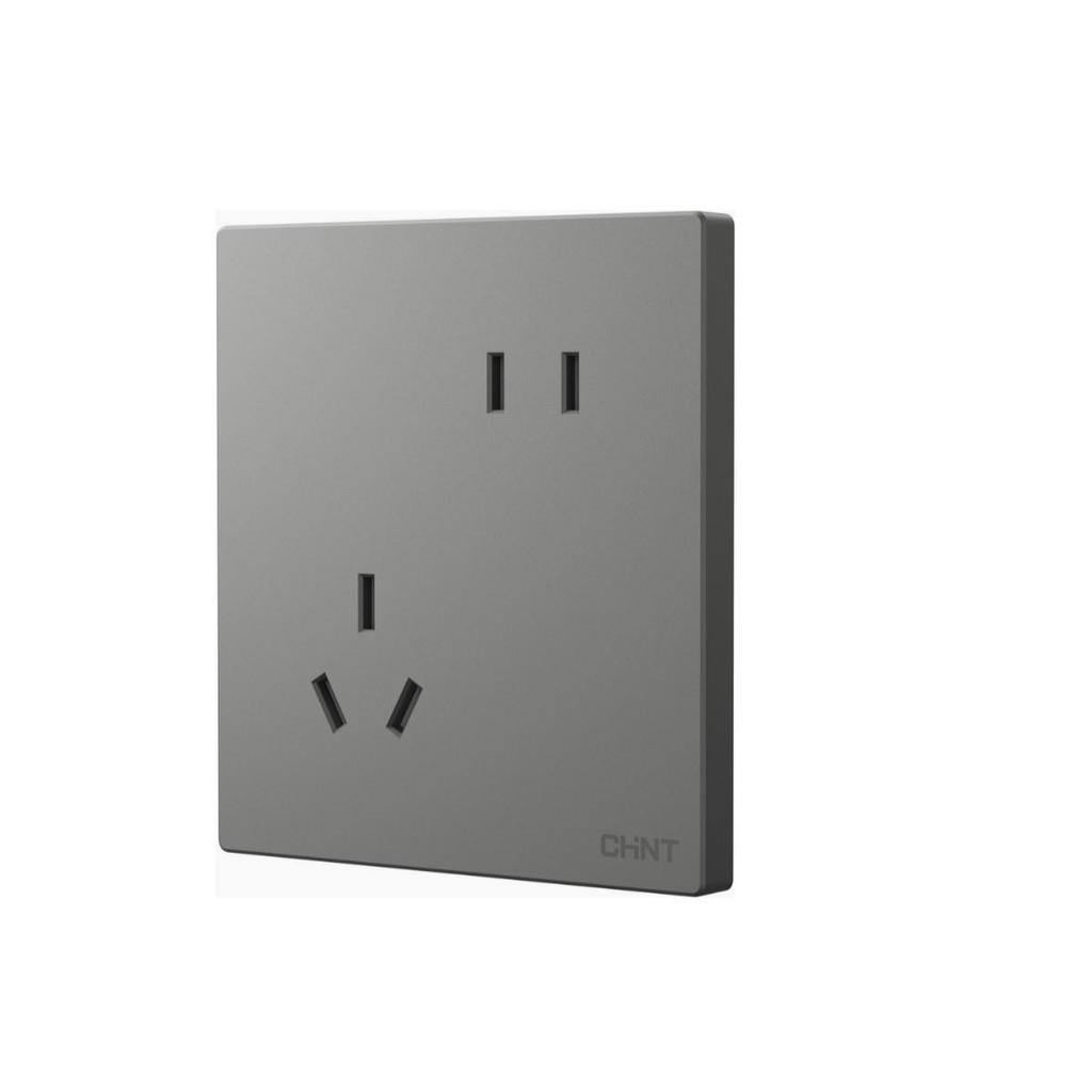 Chint 16A One-Gang 5-Hole Air Conditioner Wall Socket, Cream, Type 86, Phantom Silver Grey
