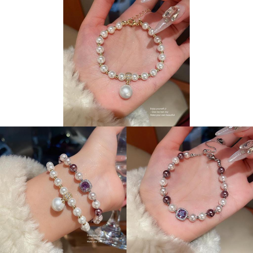 Französisches Vintage Zirkon Quadrat Perlenarmband im geometrischen Stil für Damen Geschenk