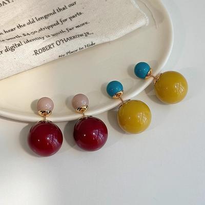 French Candy Color Bubble Earrings Light Luxury High-end Double-sided Stud Earrings Autumn and Winter Temperament Earrings