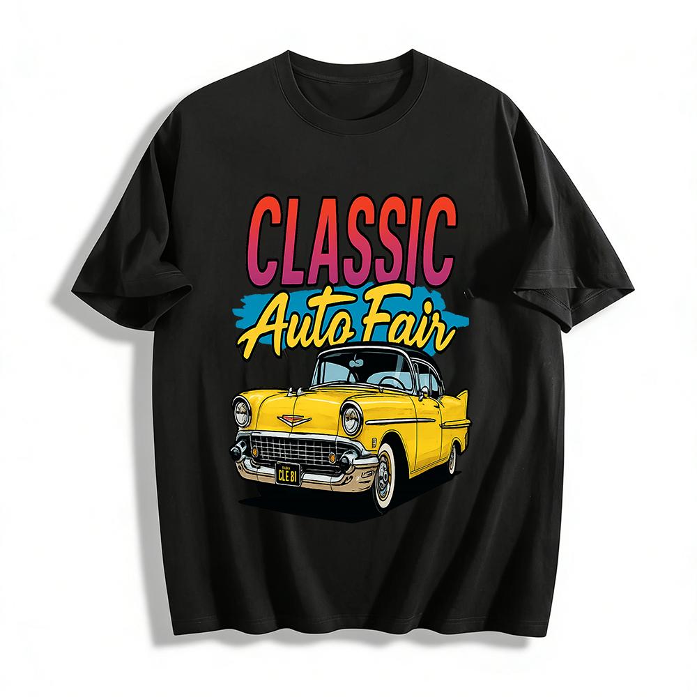 

Classic Auto Fair Vintage Car Graphic Tee Retro Car Culture Enthusiast Casual Short Sleeve T-Shirt Pure cotton T-shirt XXS