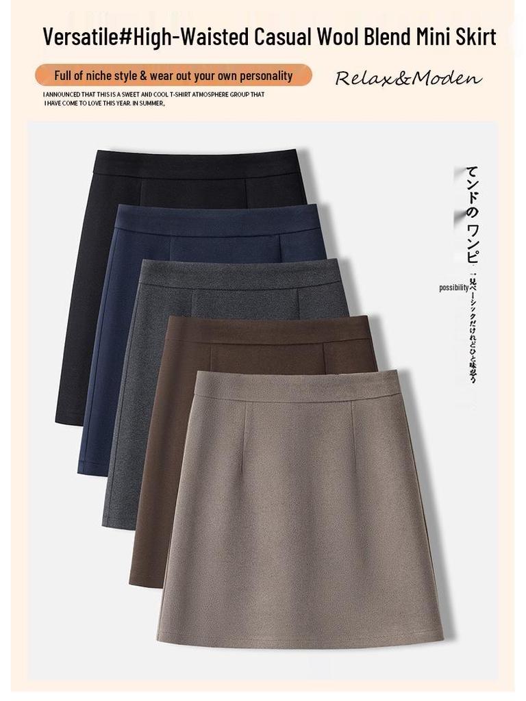 2025 Herbst/Winter Damen High-Waist Schlankmachender A-Linien Wollrock - Kurz, Gerade, Hüftbetont, Bequem.