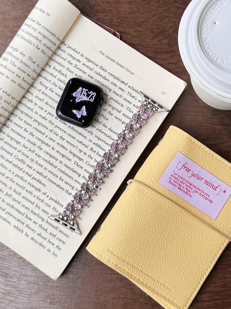 Butterfly Diamond Elastic Strap for Apple 11th Gen iWatch 10987E, Huawei GT6, Xiaomi 9 Pro