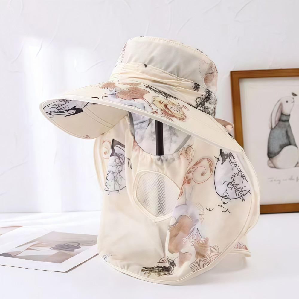 Wide Brim Tea Picking Work Hat UV Protection Fisherman's Hat Face Mask Sun Hat  Summer Outdoor