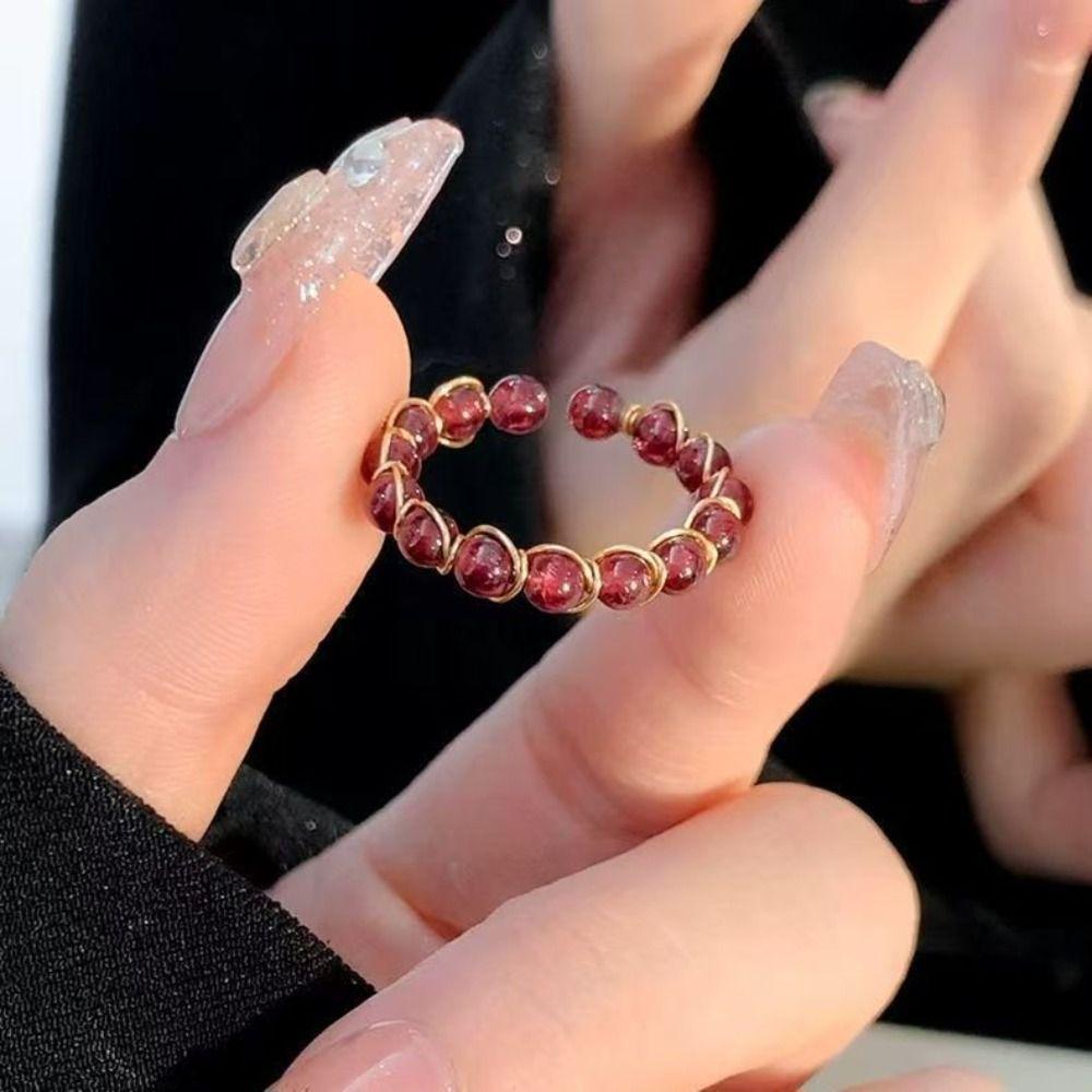 3PCS Finger Jewelry Colorful Beads Ring Adjustable Opening Ring Trendy Round Bead Ring  Women