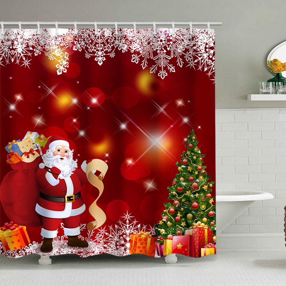 

Рождественская шторка для душа Водонепроницаемый полиэстер Декор для ванной комнаты с крючками Моющаяся шторка для ванны W150X180H CM