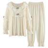 Tiruxin Women's Ribbed Long Sleeve Pajama Set - Retro Princess Court Style