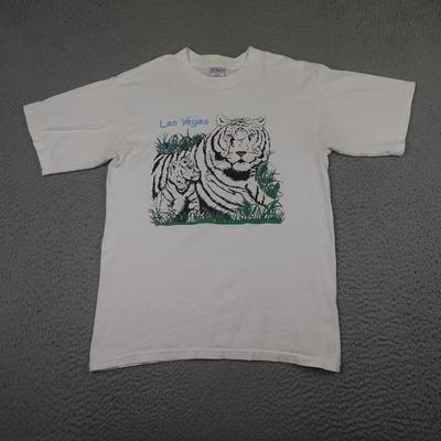 Vintage Las Vegas Weißer Tiger Shirt Herren Größe L Weiß All Sport Grafik T-Shirt 90er Jahre