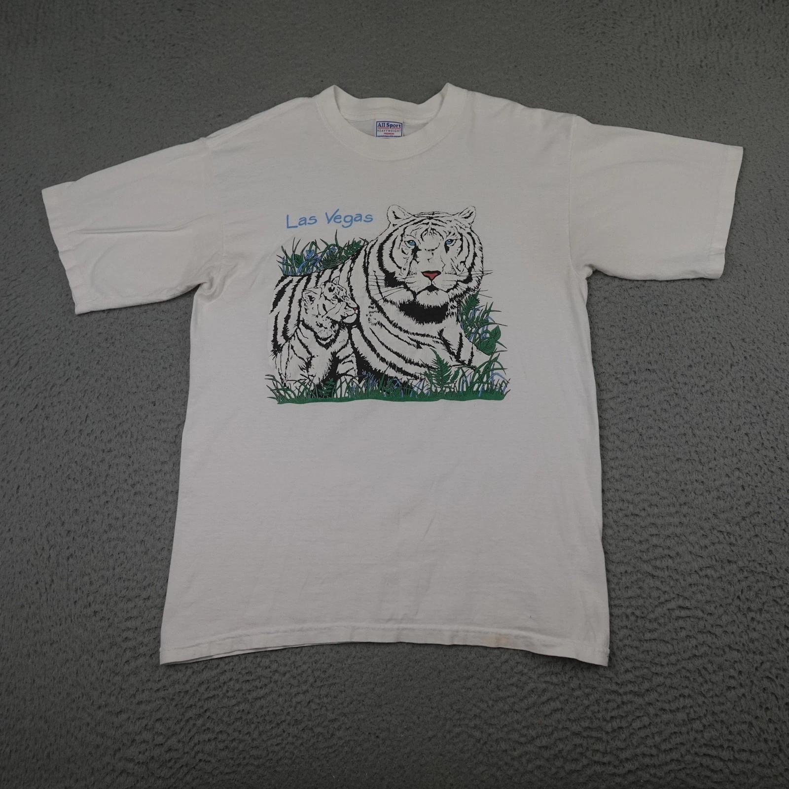 Vintage Las Vegas White Tiger Shirt Mens Large White All Sport Graphic Tee 90s L