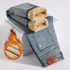 Winter Fleecy Thickened Warm Jeans Vintage Classic Retro Youth Fashion Men Fit Straight Leg Casual Stretch Denim Pants