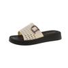 New fashionable and simple thick-bottomed mesh hollowed-out woven summer women's one-word belt outer wear versatile slippers