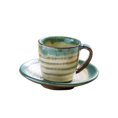 Yamashita Kogei Cup and Saucer with Blue Cup W8 X D10 X Saucer X Koishiwara Ware Coffee 45025670 Rim, H7cm, 14.5 H3cm, Set, Tobi,