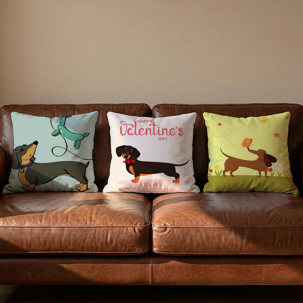 Cute Dachshund Dog Cushion Cover Soft Reversible Durable Pillow Cover MultiScene Use for Home Car Daily Comfort
