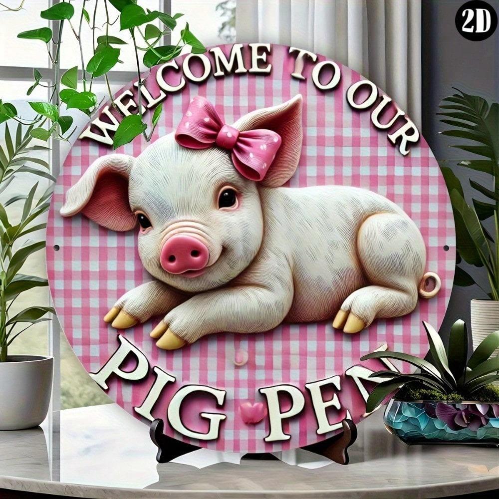 Vintage Pig Metal Wall Art Farmhouse Decor Kitchen Iron Sign