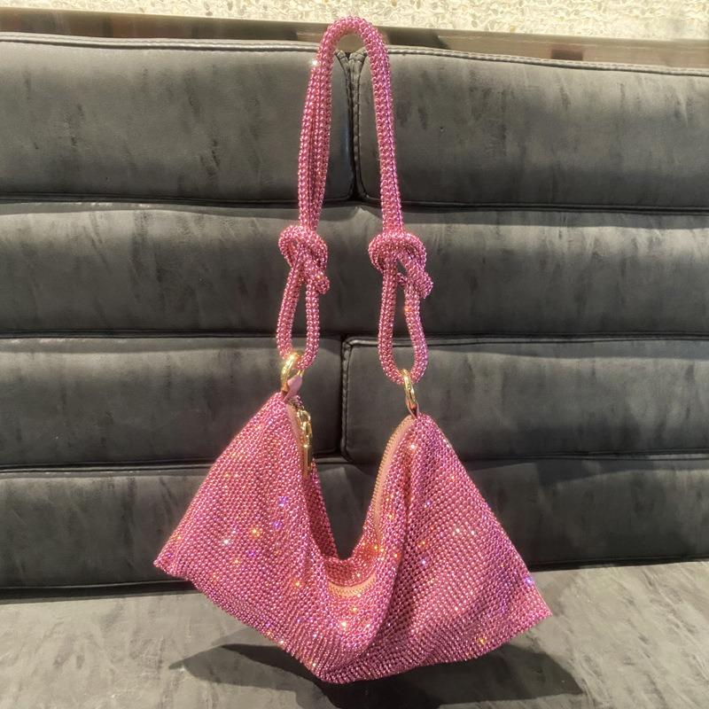 Women'S Bag, Rhinestone Armpit Bag, Diamond-Encrusted Handbag, Pink Bag, Hand-Carried Small Bag, Women'S Bag.