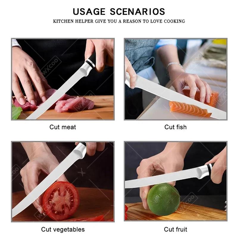 Stainless Steel Fillet Knife Professional Japanese Fish Knives for Meat Cleaver Poultry Cutting with Non-Slip Boning Knife
