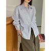 Tachibana Spring New Blue Shirt Stacked Shirt Commuter Temperament Striped Long Sleeve 8111