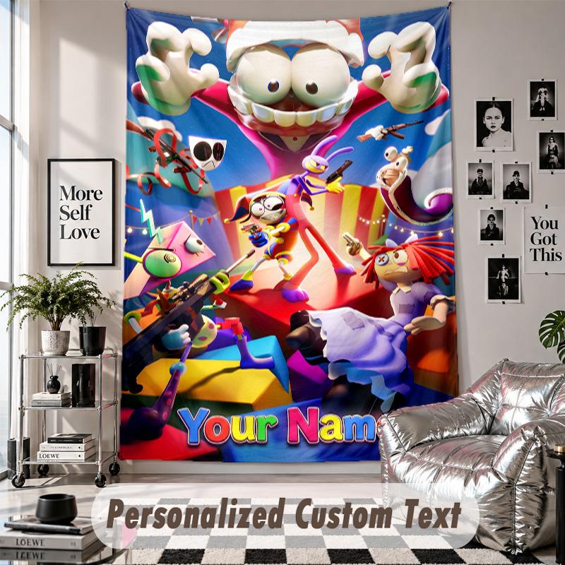 Wall Hanging Tapestry With Custom Name & Text, The Amazing Digital Circus Decorative Tapestry For Bedroom