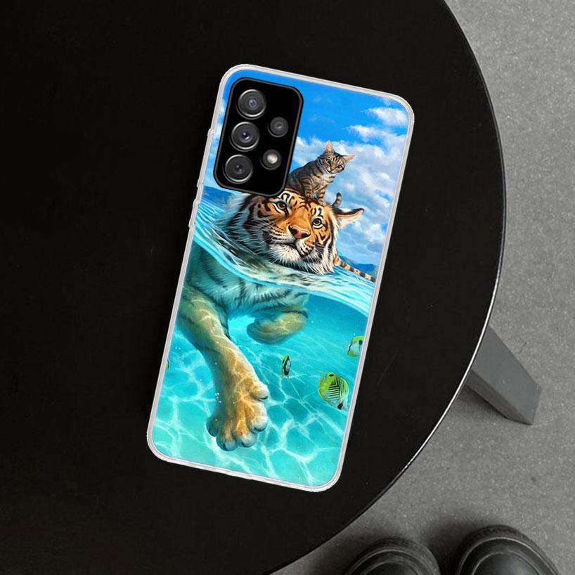 Animal Tiger Cat Phone Case Cover For Samsung Galaxy A12 A22 A32 A52 A72 A02S A51 A50S A31 A20S A10S Note 20 Ultra 10 Plus Galax