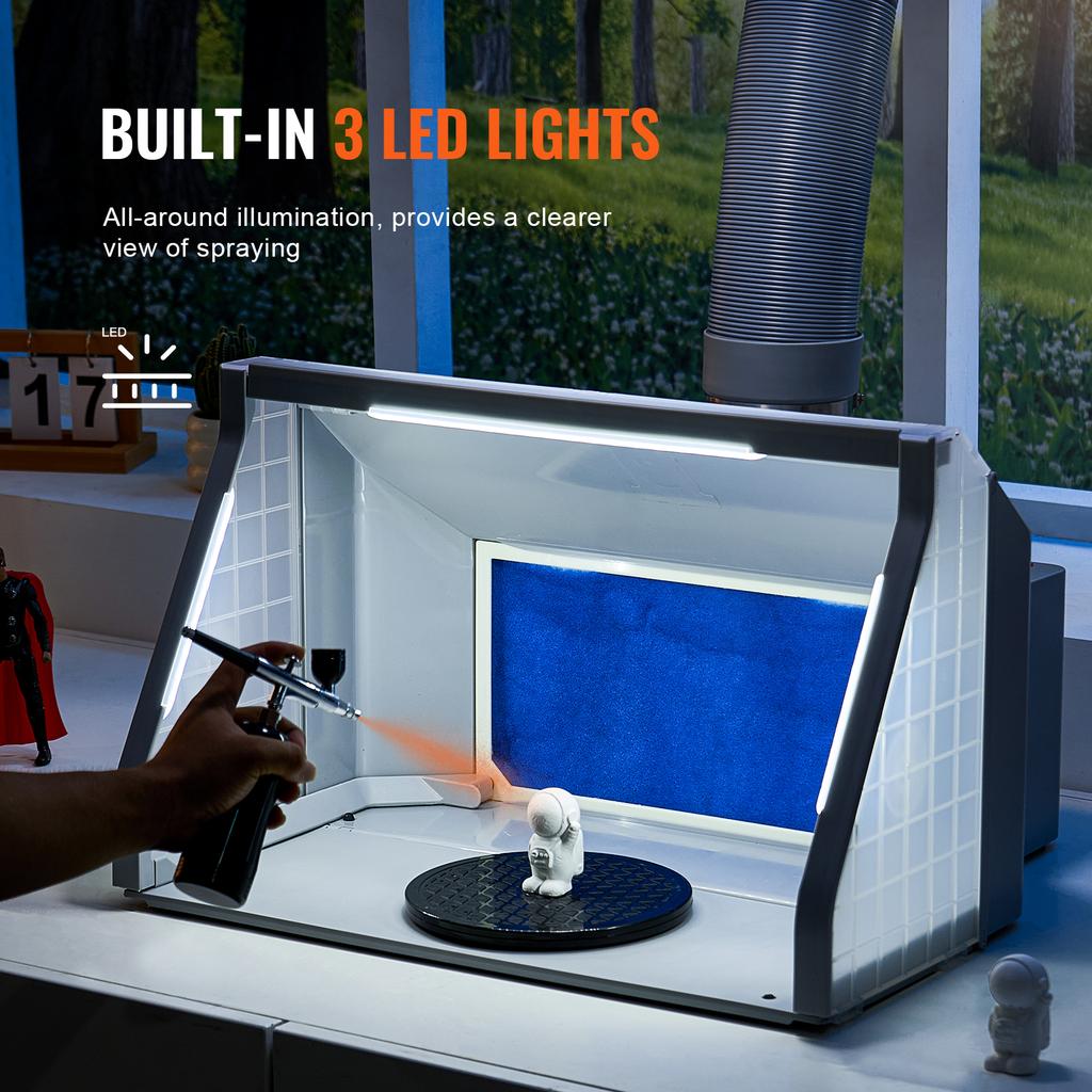 SucceBuy Airbrush Spray Booth Dual-Fans Portable Hobby Airbrush Paint Spray Booth Kit with LED Lights and Exhaust Extension Hose