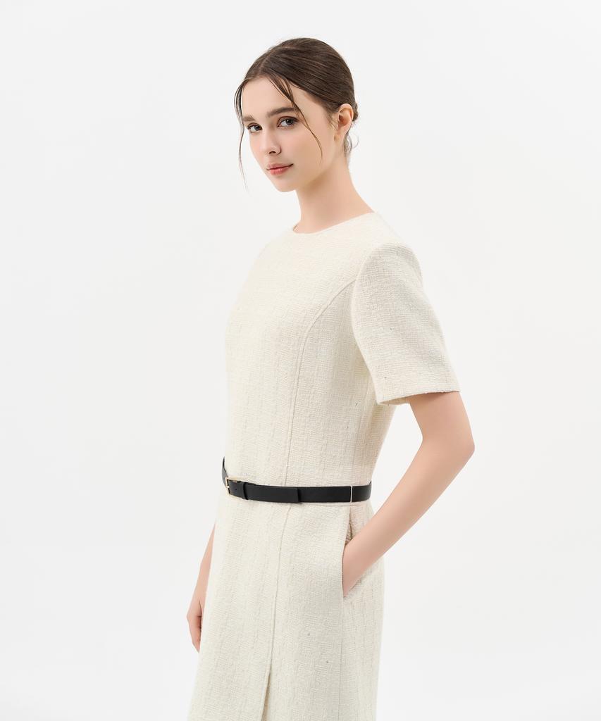 Laneonkyulleoseu Tweed Belted Mini Dress_Ivory