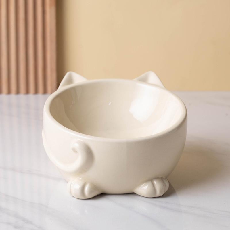 Cat Bowl High Foot Neck Protection Cervical Vertebrate Mouth Cat Bowl Ceramic Cat Bowl Drinking Bowl Pet Cute Cat Basin Supplies