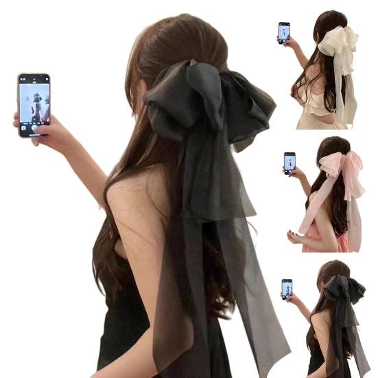 Women Hairpin Long Ribbon Oversized Spring Hair Clip Bowknot Decor Sweet Look Hair Styling Tool Hair