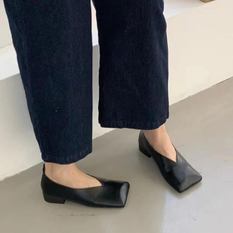 Spring Autumn Comfort Loafers Shoes Square Toe Low Heel Walking Casual Shoes Shallow Footwear Fashion Retro Mary Jane Shoes