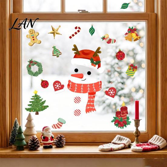 Seasonal Home Decoration Christmas Window Clings, Cartoon Antlers Snowman Wall Stickers, Waterproof PVC Static Cling Decorations Decorative Decals for