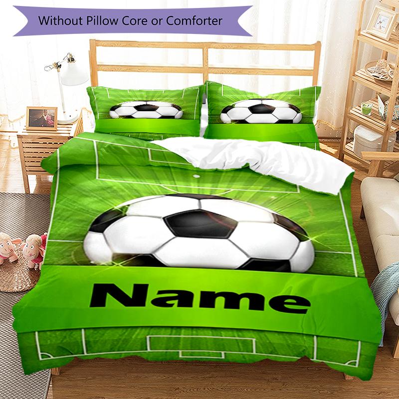 3pcs Custom Name Soccer Bedding Set Duvet Cover Closure Includes 1 Duvet Cover & 2 Pillowcases, Soft and Comfortable for All Seasons.
