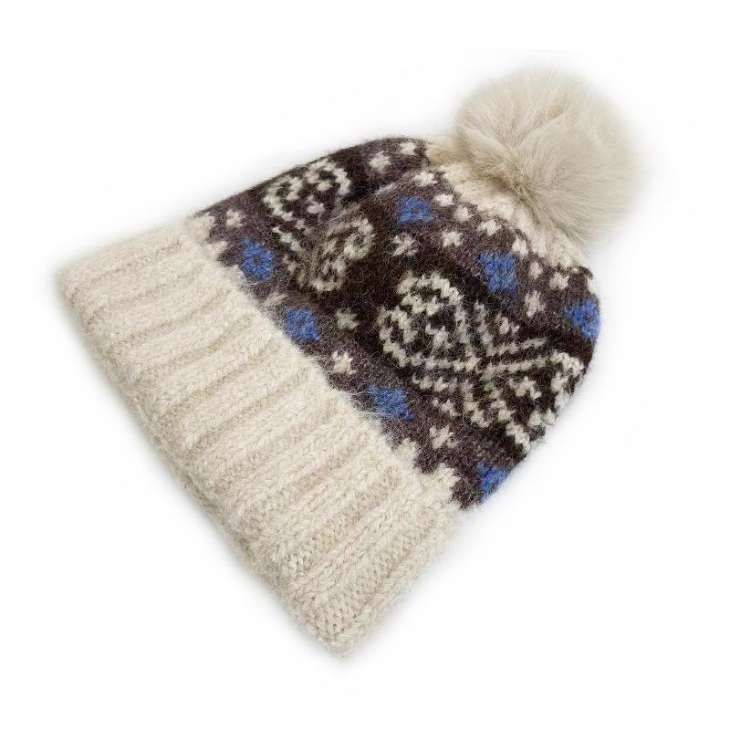 Cat Brother Retro Fair Isle Pom-Pom Knit Hat - Autumn/Winter Warmth